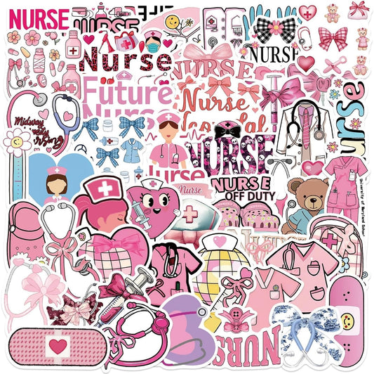 Yugiuue 50PCS Pink Nurse Stickers - Funny Appreciation Gifts Stickers,Nurses Week Gifts for Women Adults, Nurse