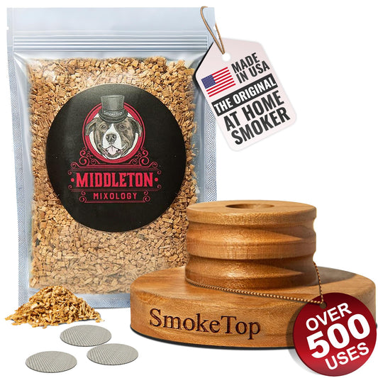 SmokeTop® Cocktail Smoker Kit - Old Fashioned Chimney Drink Smoker for Cocktails, Whiskey, & Bourbon With Sample Pack Of Wood Chips - by Middleton Mixology
