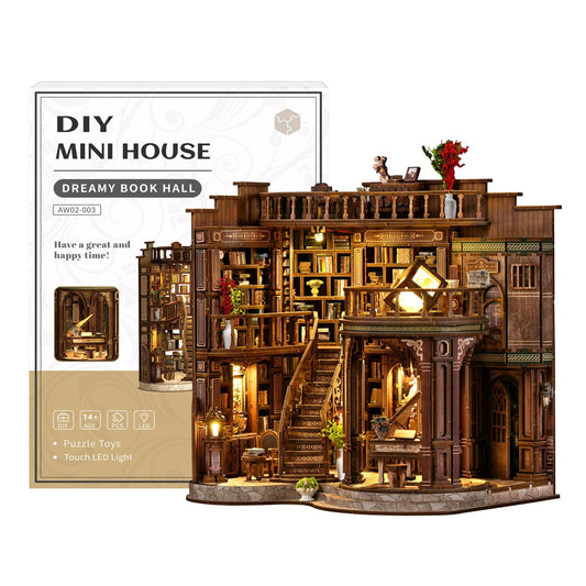 DIY Miniature Dollhouse Book Nook Kit, 3D Wooden Puzzle Craft Kits with Light, Tiny House Bookshelf Decor Model Building for Adults, Holiday&Birthday Gifts for Family,Friends,Book Lovers