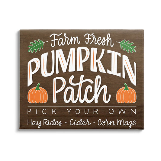 Stupell Industries Farm Fresh Pumpkin Patch Sign Canvas Wall Art, Design by Jalynn Heerdt
