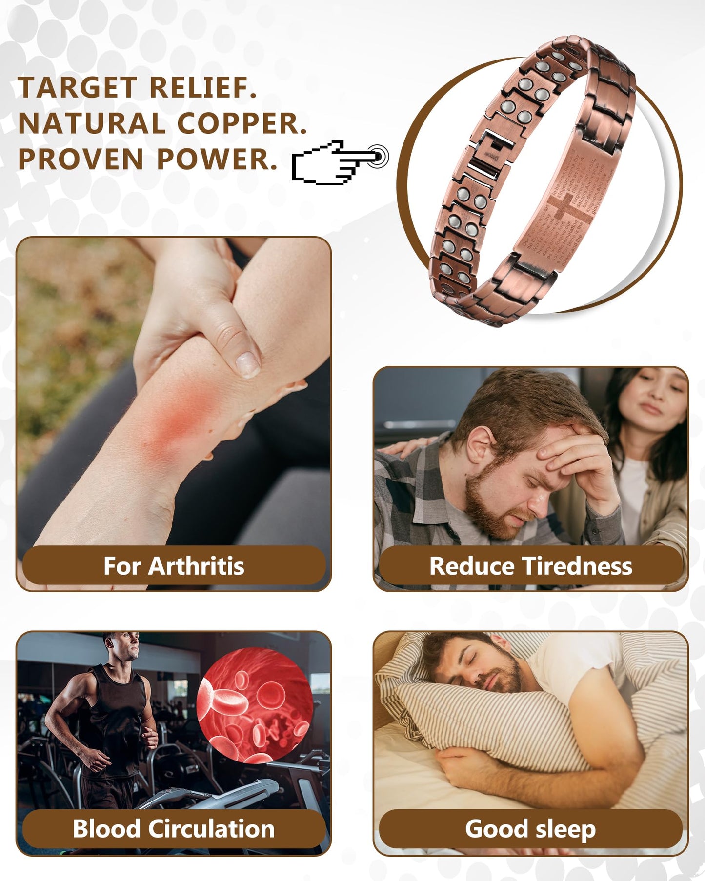 Feraco Copper Cross Bracelet for Men,Magnetic Therapy Bracelets with 46 Magnets(Copper)