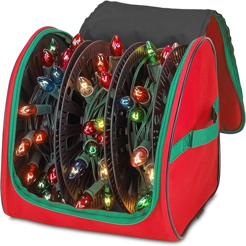 HOLDN’ STORAGE Premium Christmas Light Storage Bag - Heavy Duty 600D Tear-Proof Material | Stores 375 Ft of Mini Lights & Cords - Red
