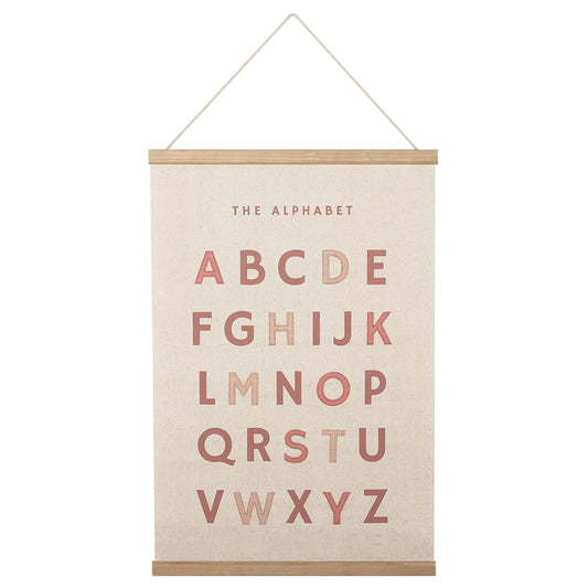 Bon et Beau 16×24 Inch Embroidered Alphabet Poster Framed with Wood Hanger - Dusty Pink Wall Decor for Girls Nursery, Bedroom, Playroom, Toddler and Kids Room