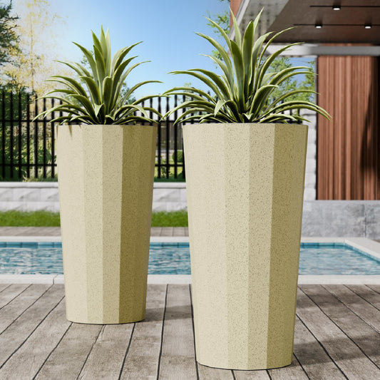 Diyfire 2PCS Tall Planters for Outdoor Plants, 23.6 Inches Large Outdoor Conical Flower Pots for Porch with Drainage Holes and Drainage Baffle, Tapered Large Planters for Garden, Balcony Use, Beige