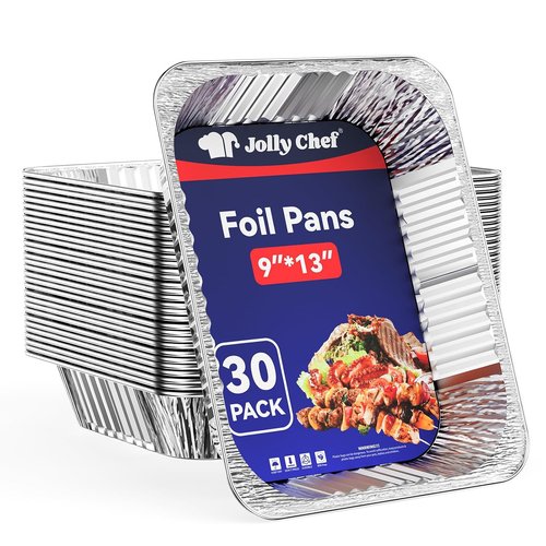 JOLLY CHEF 9x13 Aluminum Foil Pans - 30 Pack Disposable Deep Steam Pans for Roasting & Baking