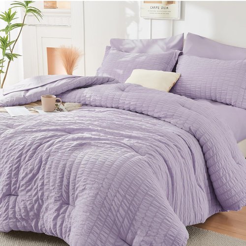 HYMOKEGE Lavender Twin Comforter Set - 5-Piece All-Season Luxury Bedding in a Bag
