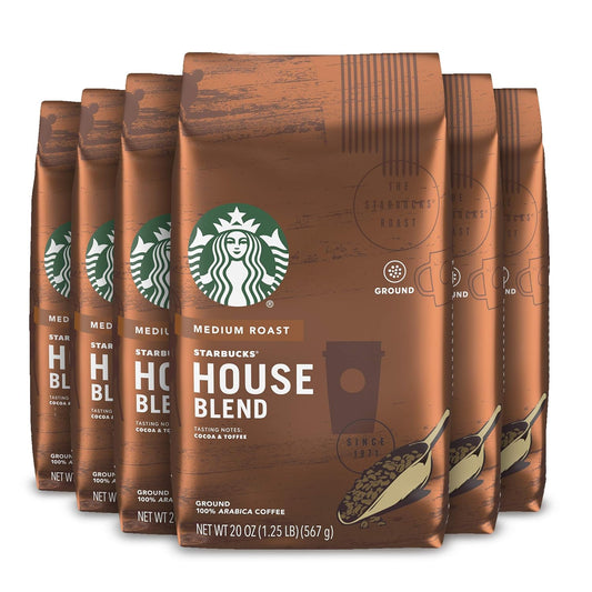 Starbucks Medium Roast Ground Coffee - House Blend - 100% Arabica - 6 Bags (20 Oz. Each)