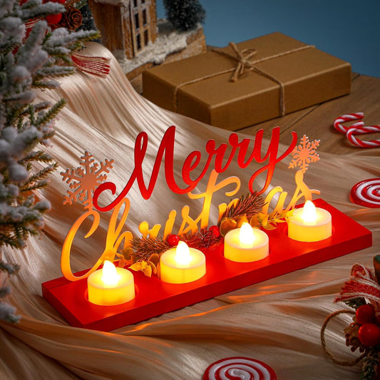 Rossesay Flameless Tea Light Candle Stand - Merry Christmas Table Centerpiece Decoration | Holiday Gift