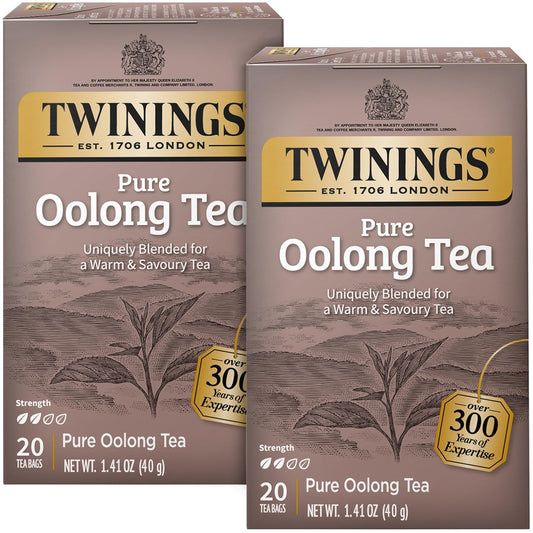 Twinings Pure Oolong Tea - Golden Caffeinated Tea Bags, 2-Pack of 20 Individually Wrapped Bags