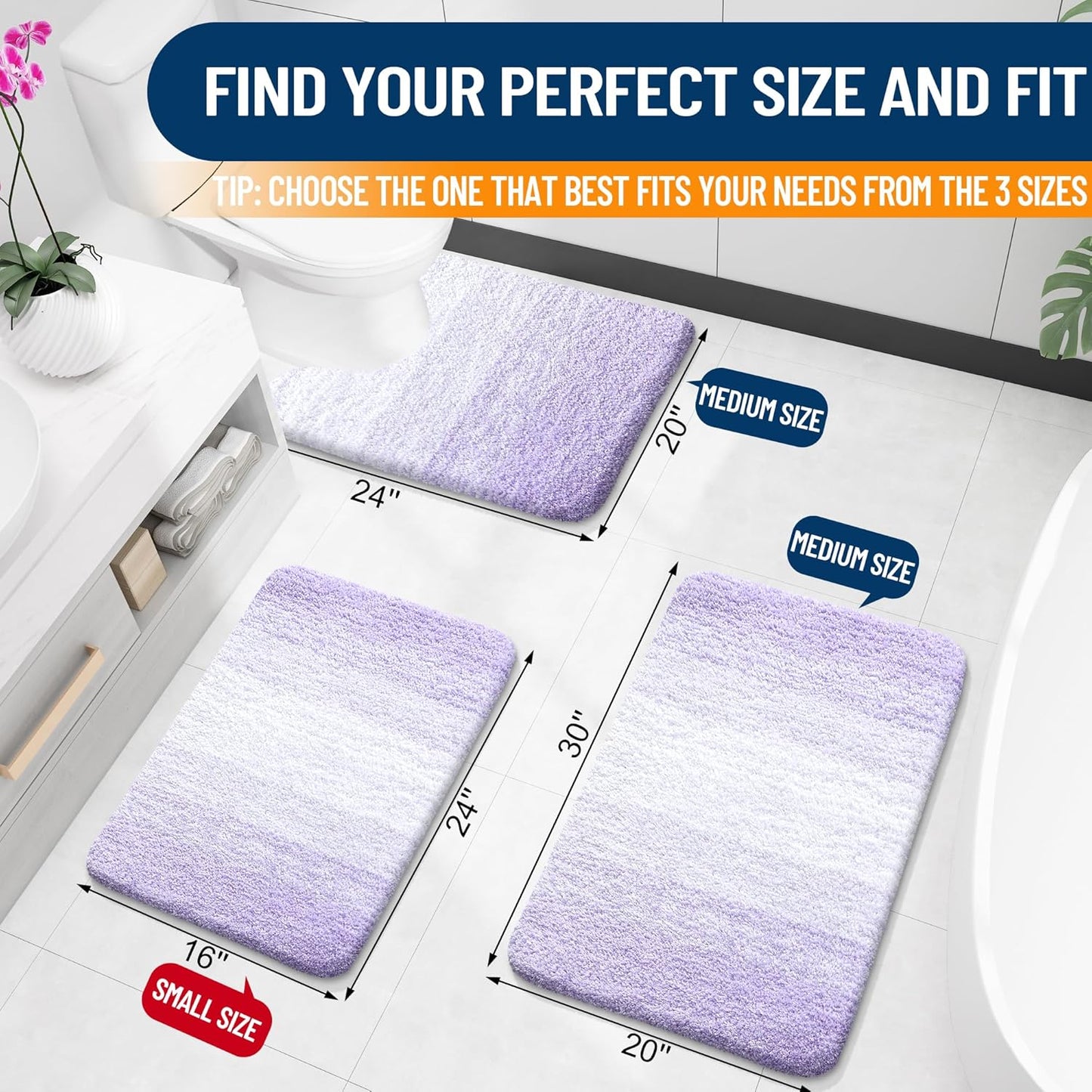 OLANLY Large Microfiber Bath Rug - Extra Soft & Absorbent, Quick Dry, Washable | Light Purple 40x24