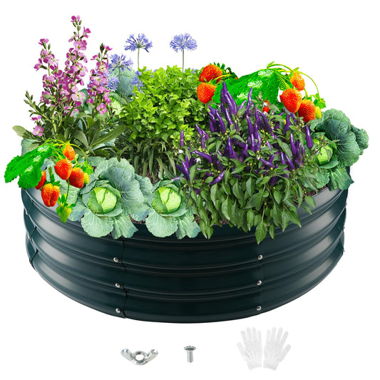 zbzbml Durable Round Steel Raised Garden Bed Painted for Planting Vegetable/Herbs/Flowers/Trees at Backyard/Garden,or Baby Chicken,Christmas Tree Fence (Dark Green, 36 ins Diameter x 12 ins high)