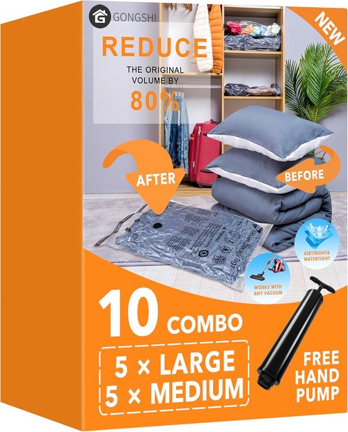 GONGSHI Vacuum Storage Bags - Space Saver Seal Bags for Clothing & Bedding | 5L & 5M Sizes