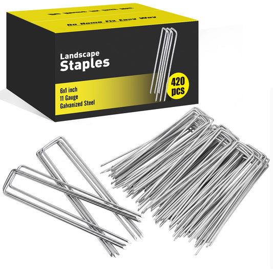 HongWay 420pcs 6 Inch Landscape Staples Galvanized Garden Stakes, 11 Gauge U-Shaped Sod Pins Yard Ground Staples for Landscaping Fabric Tent Lawn Truf Fence Irrigation Tube