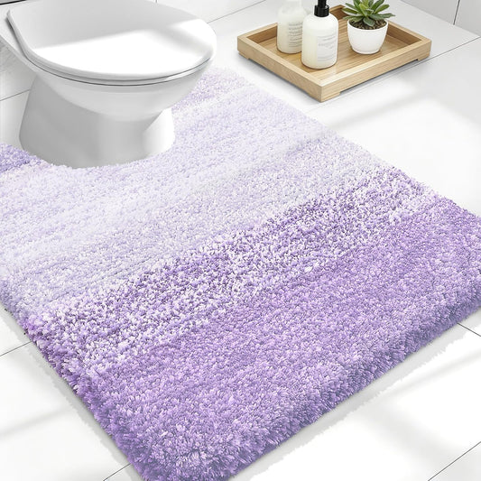 OLANLY Luxury U-Shaped Toilet Rugs - Extra Soft, Absorbent Microfiber Bath Mat | 24x20, Light Purple