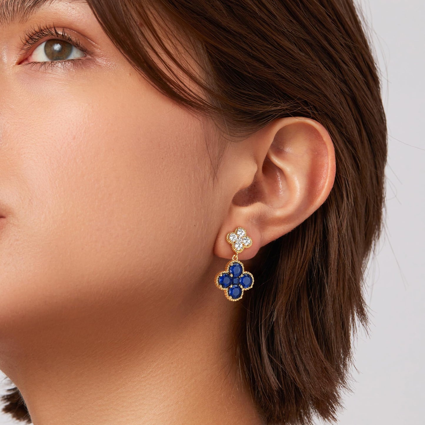 MTMY Dangle Earrings for Women 14K Gold Plated Four Leaf Clover Dangling Drop Birthstone Stud Earrings Trendy Flower Birthstone Jewelry Birthday Gifts(September)