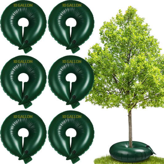 Foaincore 6 Pcs 10 Gallon Heavy Duty Tree Watering Ring PVC Drip Irrigation Deep Tree Root Watering Bag Round Trees Slow Release Water Pouch Planting Drip Irrigation Rings for Gardening Supply(Green)
