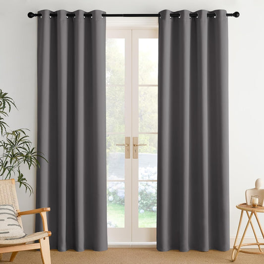 NICETOWN Room Darkening Curtains - Grey Drapery Panels, 2-Pack | W52 x L84 for Ultimate Light Control