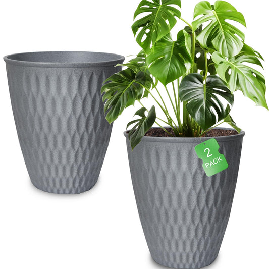 WEICHENGXING 13 Inch Large Plant Pot, 2Pack Big Planter, Matte Grey Durable Lightweight Flower Pot Garden Containers for Indoor and Outdoor Plants, Porch, Patio, Backyard, Room & Office Décor