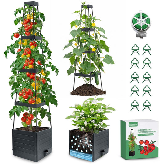 MQFORU 2Pack Raised Garden Bed Planter Boxes with Trellis, 57" Self-Watering Tomato Planter Boxes with Trellis for Climbing Vegetable and Plants, Tomato Cage for Indoor Outdoor Use