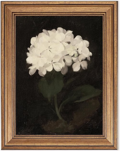 Gold Framed Vintage Wall Art - Hydrangea Flowers Canvas Print for Living Room & Kitchen Decor (9.5"x12")