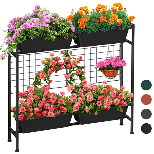ETELI Vertical Raised Garden Beds Outdoor Elevated Herbs Garden Planter Boxes with Trellis and Legs 32.4" Flowers Beds Vertical Planters for Small Climbing Plant Vegetables Patio Balcony, Black