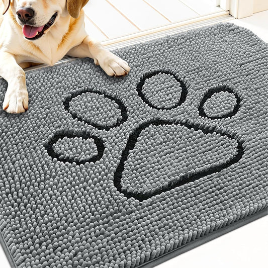 OLANLY Dog Door Mat - Absorbent Non-Slip Mud Mat for Paws | 34x21 Inches, Grey Chenille Design