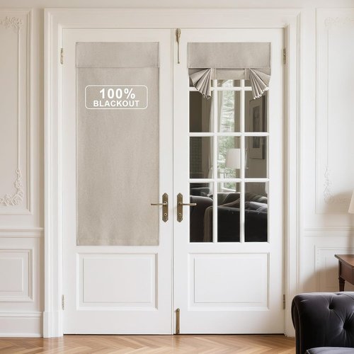 NICETOWN 100% Blackout Door Curtains - Thermal Insulated Privacy for French Doors | Natural, 26" x 69" Panel