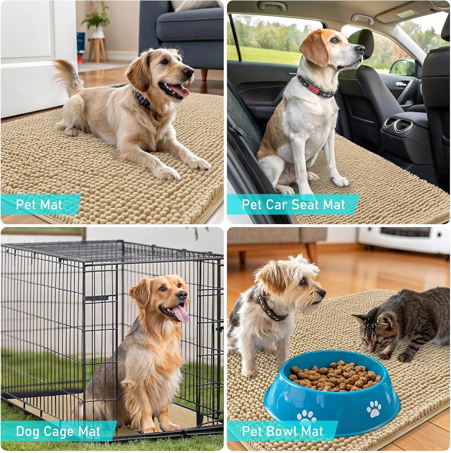 OLANLY Dog Door Mat - Absorbent Non-Slip Chenille for Muddy Paws | 40x24 Beige Indoor Entryway Carpet
