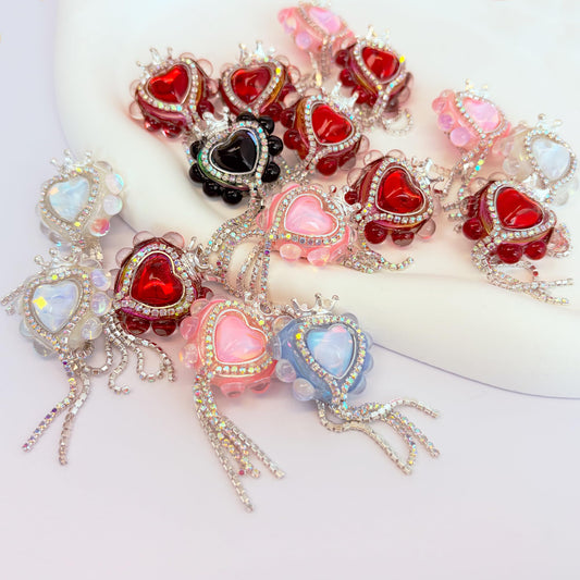 10pcs Rhinestone Focal Beads for Pens, Sparkling Heart-Shaped Designs with Tassels, Fancy Beads for DIY Jewelry Making Keychains Crafts Holiday Decorations (Heart-Shape-Focal Beads)