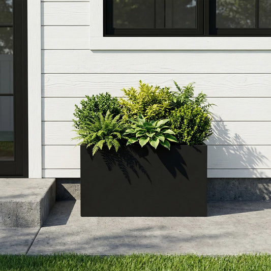 Casaphoriar Metal Planter Box 16"x10"x10", Rectangular Planter and Drainage Holes, Perfect for Outdoor Patio and Balcony Decor, Black