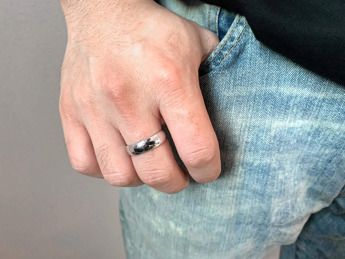 Tioneer Jewelry | Sterling Silver Plain Dome Wedding Band | Wedding Band for Women & Men | Sterling Silver Jewelry, Black, 8mm, Size 13