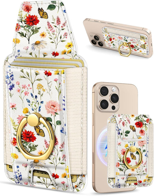 17/16/15/14/13/12 7 Shorogyt Compatible with Magsafe Wallet with Ring Stand Grip - Cute Magnetic Phone Wallets Card