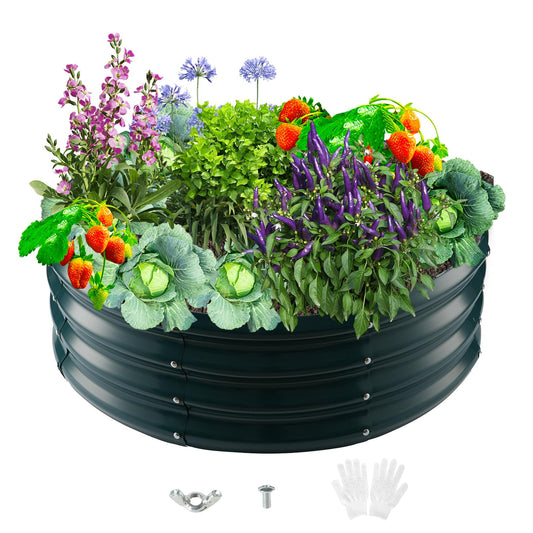 zbzbml Durable Round Steel Raised Garden Bed Painted for Planting Vegetable/Herbs/Flowers/Trees at Backyard/Garden,or Baby Chicken,Christmas Tree Fence (Dark Green, 32 ins Diameter x 12 ins high)