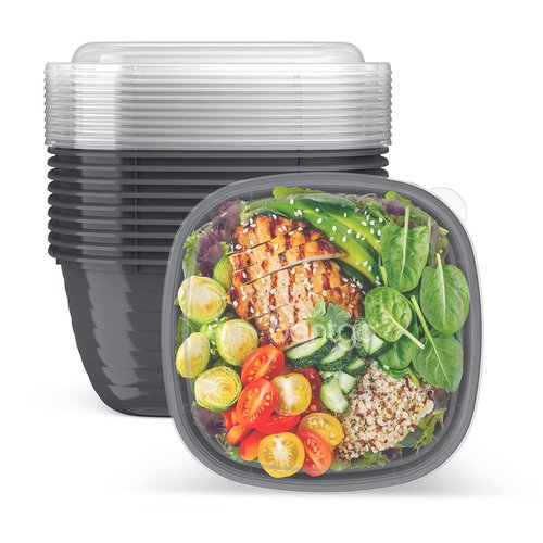 Bentgo Prep - 1-Compartment Bowls with Custom Fit Lids - Reusable, Microwaveable, Durable, PFAS & BPA-Free, Freezer and Dishwasher Safe Meal Prep Food Storage - 10 Bowls & 10 Lids (Graphite)