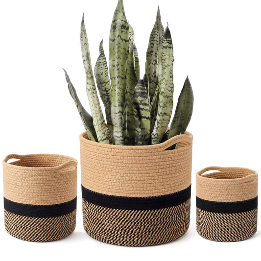 Xuhal 3 Pcs Plant Basket Woven Storage Basket Boho Planter Baskets Modern Woven Flower Tree Pots for Home Decor Blankets Organization