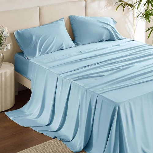 Bedsure King Size Cooling Sheets Set - Breathable & Soft Rayon from Bamboo, Deep Pocket Up to 16 Inches, Aqua