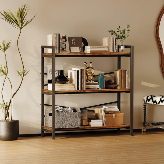 Book Shelf, 3 Tier Bookshelf 31.49" Width, Book Shelf Storage and Organization, Wooden and Metal Industrial Bookcase, Large Book Shelves for Home Living Room Bedroom Office Storage(Vintage)