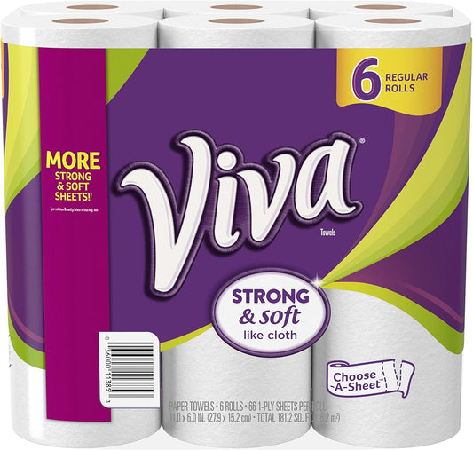 VIVA Choose-A-Sheet Paper Towels - Soft & Strong Cloth-Like Texture | 6 Regular Rolls for Ultimate Clean