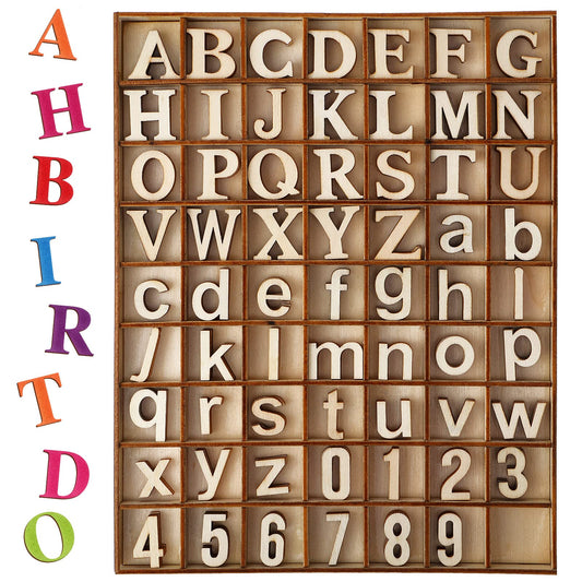 Blulu 248 Pcs 1 Inch Wood Alphabet Letters Numbers Blank Unfinished Wooden Letters Numbers for Crafts with Rustic Storage Tray for Spelling Learning Education Back to School Gifts(Wood Color)
