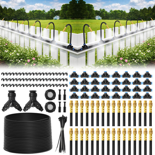 Bluepro Drip Irrigation System 200FT 1/4", 2026-Upgrade Garden Sprinkler Kit with 32PCS 360° Adjustable Copper Nozzles, Automatic Misting Watering System for Raised Beds, Greenhouse, Lawn, Patio, Yard