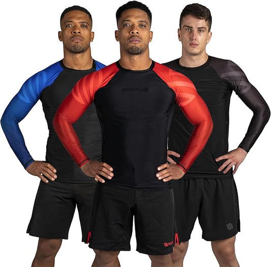 Sanabul Essential Long Sleeve Compression Training Rash Guard for MMA BJJ Wrestling Grappling and No Gi Jiu Jitsu rashguard