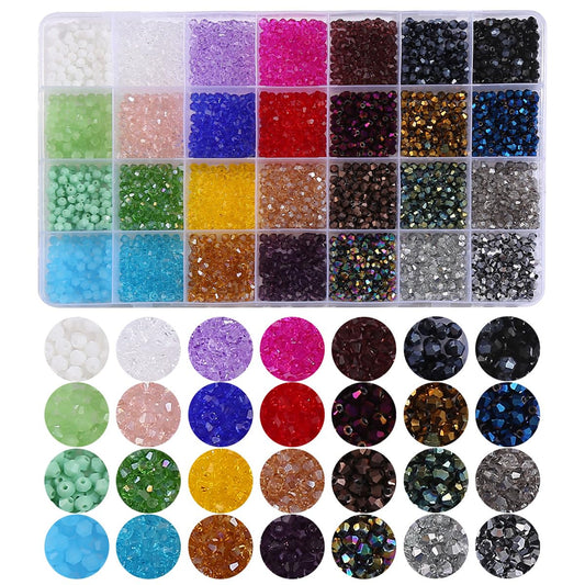 2800pcs Electroplated Tapered Crystal Beads Jewelry Making Kit -Sparkly Beads for Bracelet Making Kit 28 Colors 4mm Crystal Glass Beads Bracelet Necklace Making Kit DIY Crafts, Gifts for Adults Women