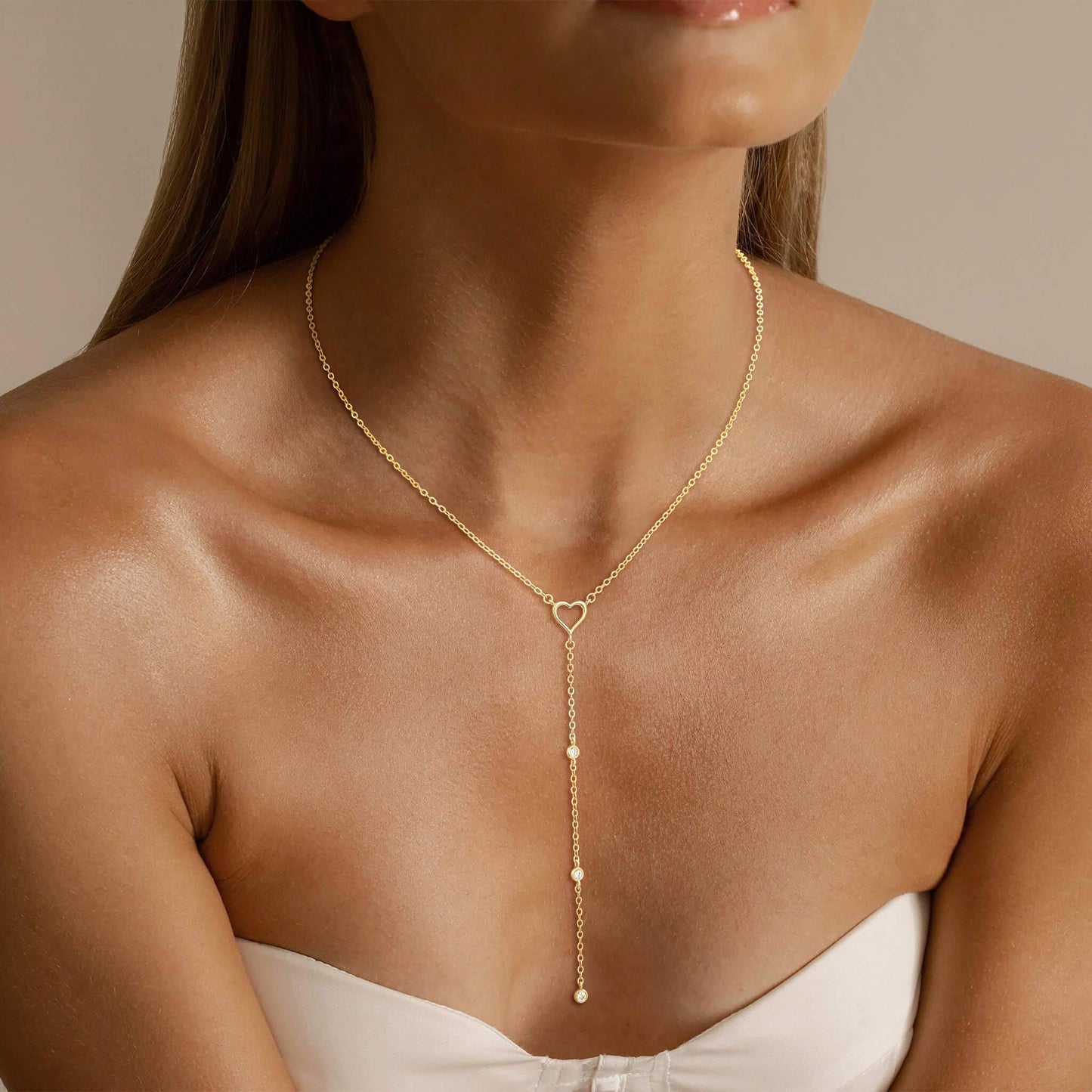 CHESKY Lariat Gold Necklace for Women, Dainty Long Necklace 14k Gold Plated Y-Shaped Pendant Necklace Trendy Love Necklaces Simple Gold Jewelry for Women Gifts