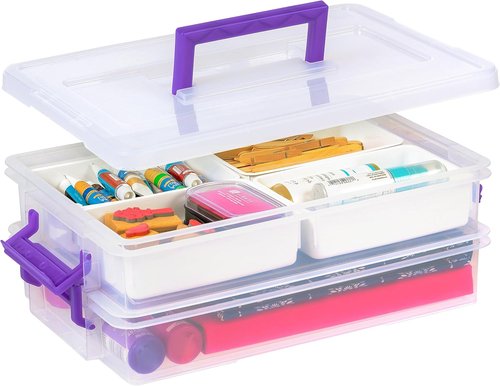 IRIS USA Craft Storage Container - 9 Qt. Clear Organizer Bin with Lids | Stackable & Portable for Art Supplies