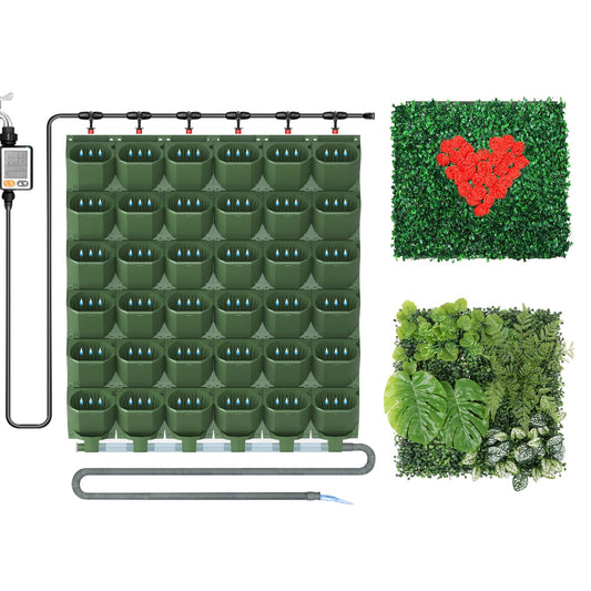 ZIAERKOR 36 Pockets Self Watering Wall Mounted Vertical Planter, Wall Planter Indoor Vertical Living Green Plant Wall Easy Installation (Green with Timing System)