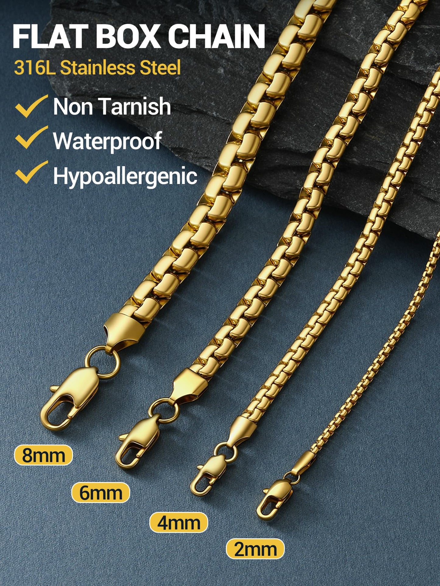 PROSTEEL Hip Hop Chain for Men Necklace Jewelry 18in 4mm Flat Chain Layering Necklaces