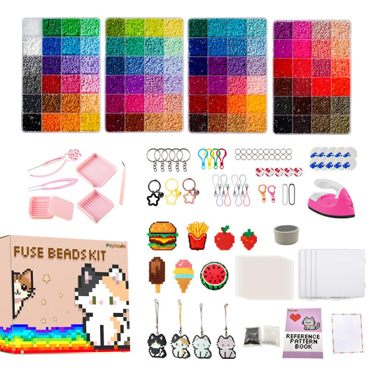 Psykade Fuse Beads Kit-Easy DIY-96 Colors 53000 2.6mm, 200+ Patterns, Built-in Iron | DIY Crafts Supplies for Women, Art Decorations for Room, Ideal Gift,Pixel Art，All-in-One