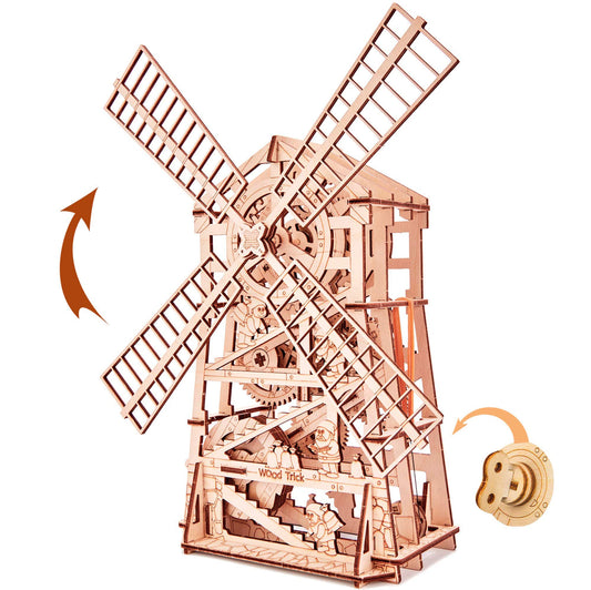 Wood Trick Windmill Rotating Mechanical Model - 3D Wooden Puzzles for Adults to Build - Engineering DIY Wooden Models for Adults to Build