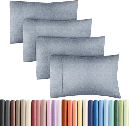 Queen Pillow Cases Set of 4 - Ultra Soft Hotel Quality - Wrinkle-Free & Fade Resistant - Heathered Blue