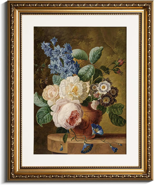 VIYYIEA Gold Framed Canvas Print - Vintage Floral Wall Art for Home Decor | 13x16in Still Life Design